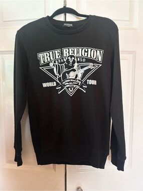 True Religion Black Crewneck Sweatshirt with White Graphic